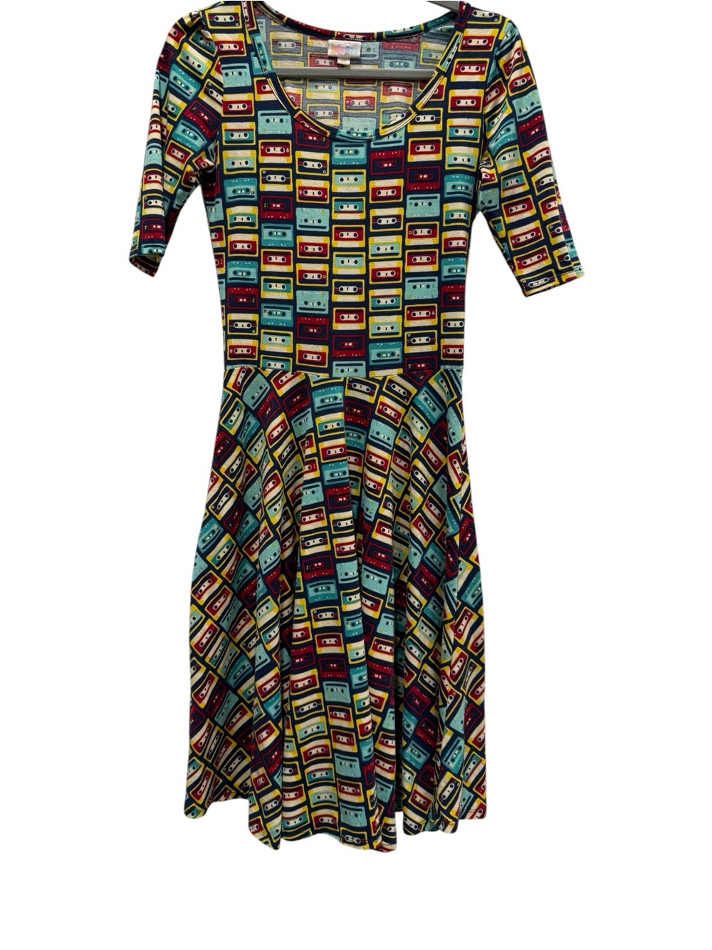 LuLaRoe Retro Cassette Tape Print "Nicole" Skater Dress